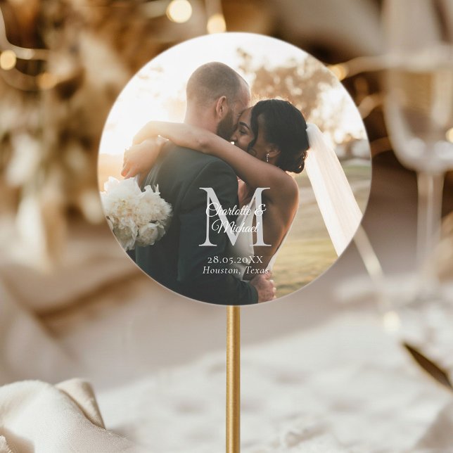 Adesivo Casamento de Fotografia do Monograma (Monogram Photo Wedding Classic Round Sticker.)