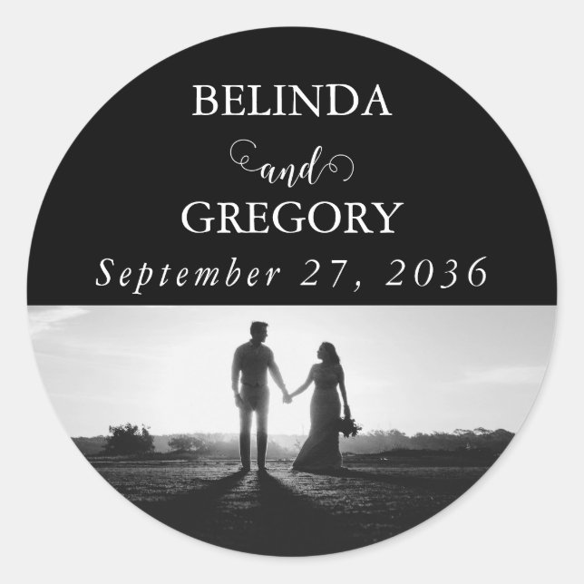 Adesivo Casamento de Fotografias do Casal de Script Branco (Frente)