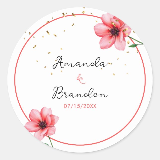 Adesivo Casamento de Frame de Confetti Floral Rosa-Blush C (Frente)