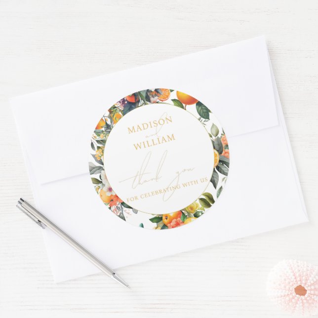 Adesivo Casamento de Fruta Laranja Personalizado Obrigado (Envelope)