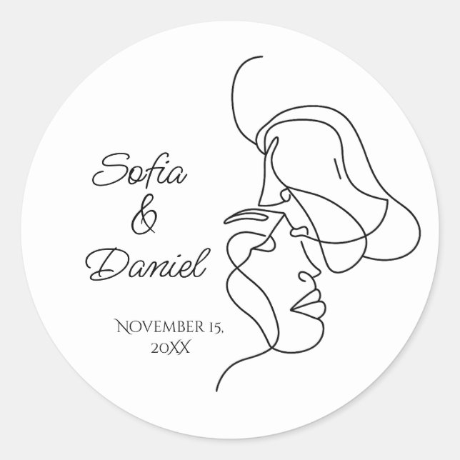 Adesivo Casamento de ilustração de Casal de Arte de Linha  (Frente)