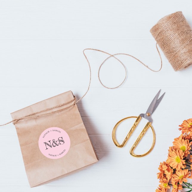 Adesivo Casamento de Iniciais Elegantes Mínimos Rosa (Criador carregado)