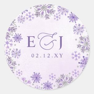 Adesivo Casamento de Inverno Flocos de Neve Roxo Prata Mon