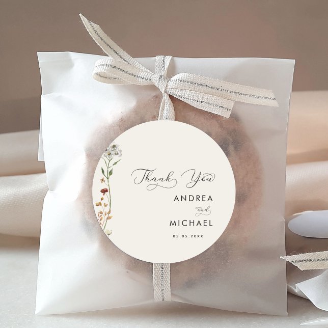 Adesivo Casamento De Ivory Boho Fall Wildflower Obrigado (Criador carregado)