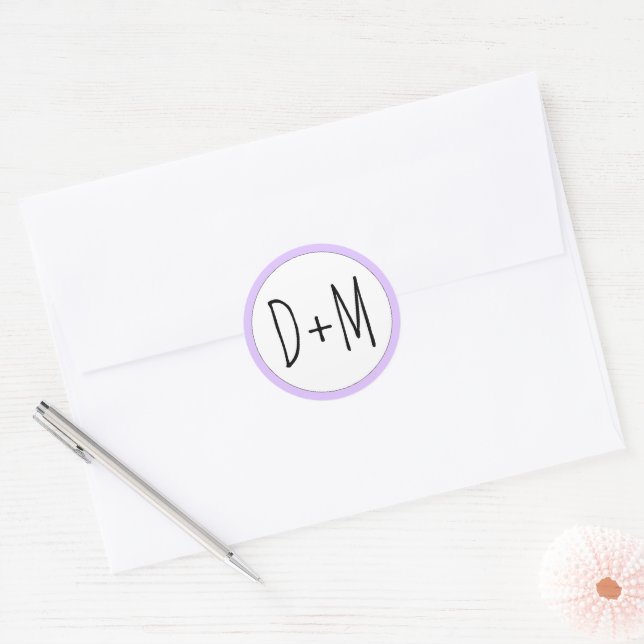 Adesivo Casamento de lavanda com iniciais desenhadas à mão (Envelope)