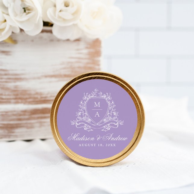 Adesivo Casamento de Lavanda do Elegante Floral Crest Mono (Criador carregado)
