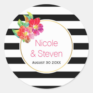 Adesivo Casamento de listras brancas pretas e flores aquát