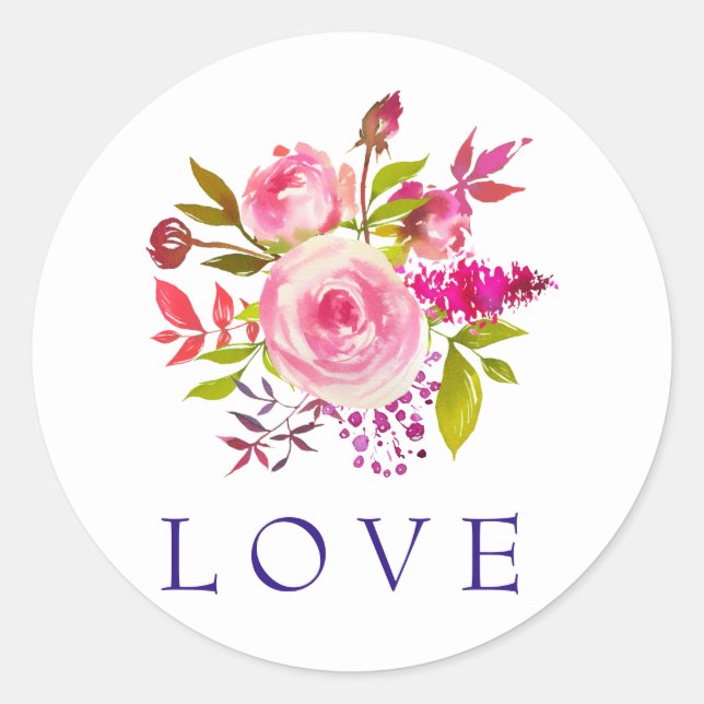 Adesivo Casamento de LOVE Floral PInk Watercolor (Frente)