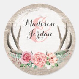 Adesivo Casamento de Madeira Rustic Wood Floral Antlers Pe