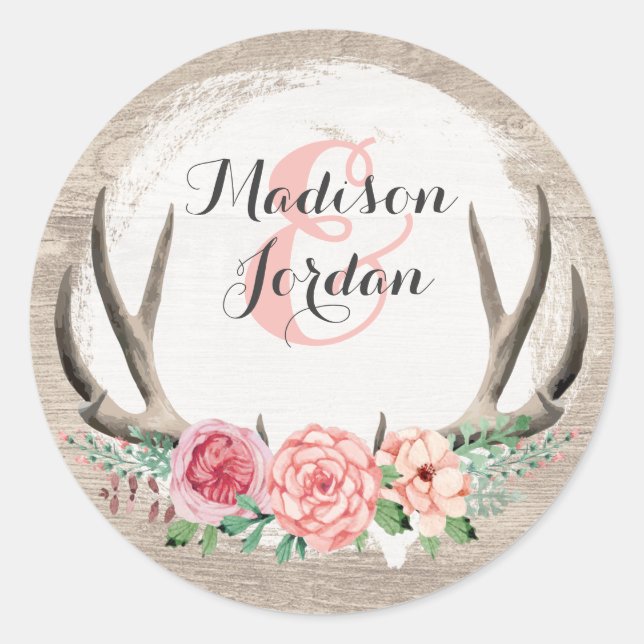 Adesivo Casamento de Madeira Rustic Wood Floral Antlers Pe (Frente)