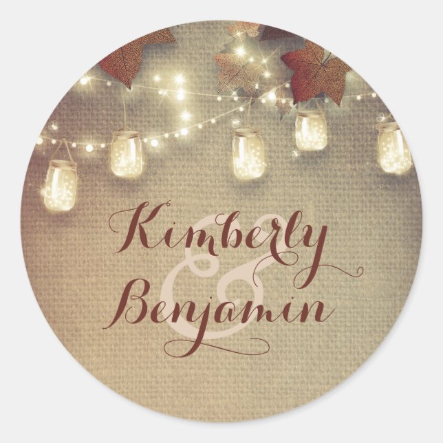Adesivo Casamento de Maple Leaves e Rustic Mason Jar Light (Frente)