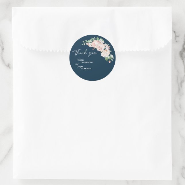 Adesivo Casamento De Marinho Blush Floral Obrigado Sticker (Bolsa)