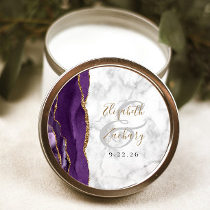 Adesivo Casamento de Mármore Roxo Ágata Dourado Script