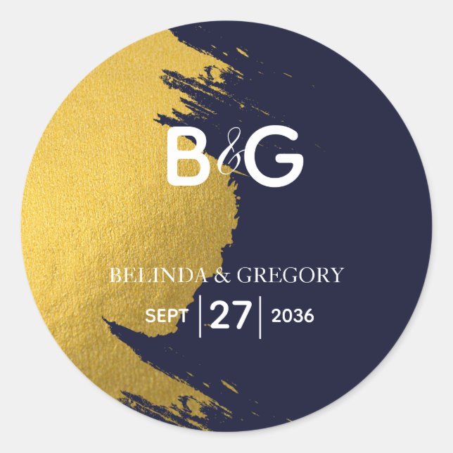 Adesivo Casamento de Monograma Azul com Marinho Dourado Fa (Frente)