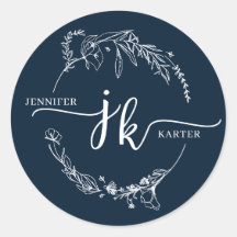 Casamento de Monograma Azul com Marinho Floral Mín