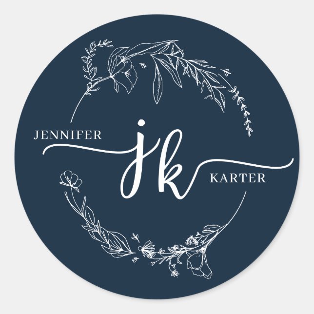 Adesivo Casamento de Monograma Azul com Marinho Floral Mín (Frente)