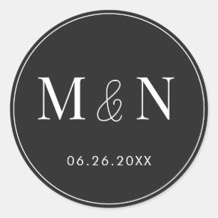 Adesivo Casamento de Monograma Branco e Preto-Eerie