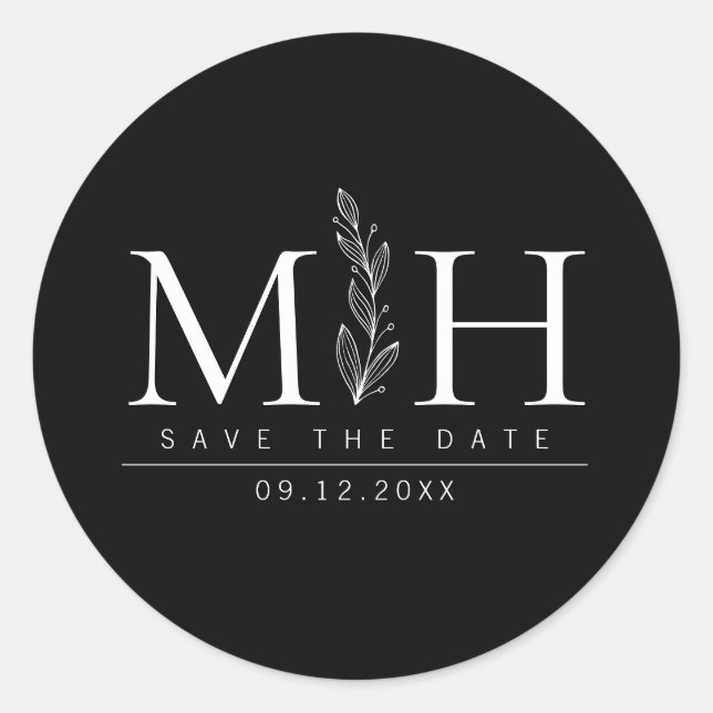 Adesivo Casamento de Monograma Branco e Preto Elegante Mod (Frente)