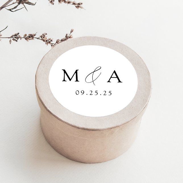 Adesivo Casamento de Monograma Branco e Preto Elegante Mod (Criador carregado)