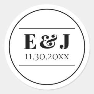Adesivo Casamento de Monograma Branco e Preto Minimalista