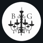 Adesivo Casamento de Monograma de Chandelier Branco Preto<br><div class="desc">Um design de casamento minimalista preto e branco de candelabro. Um simples design que usa uma silhueta desenhada manualmente de um candelabro para criar um elegante monograma clássico. Um charmoso design de candelabro preto e branco com tipografia elegante e clássica. Uma elegante design de adereços de casamento com temas de...</div>