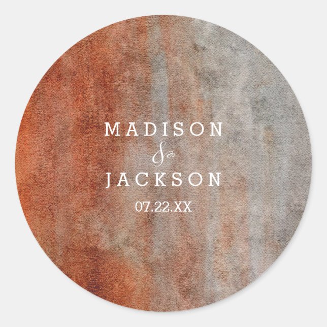 Adesivo Casamento de Monograma de Cinza Laranja Autumn (Frente)