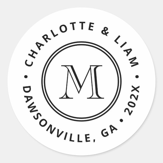 Adesivo Casamento de Monograma de Data de Nome Personaliza (Frente)