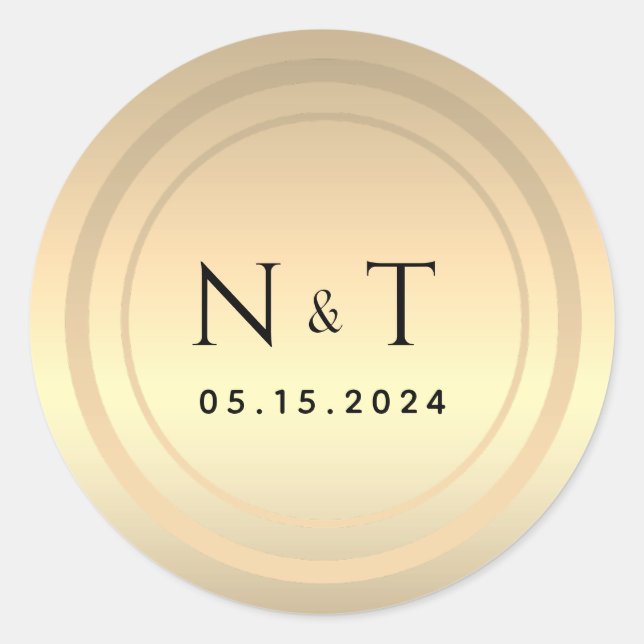 Adesivo Casamento de Monograma de Folha de Ouro (Frente)