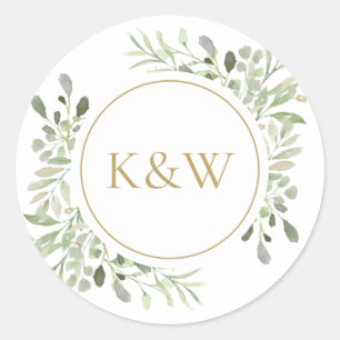 Adesivo Casamento de Monograma de Ouro Elegante com Aquare