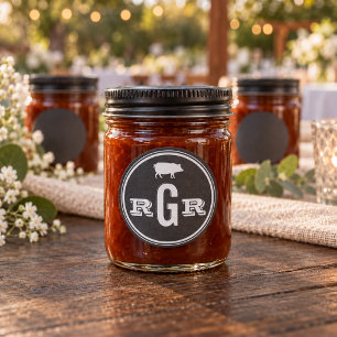 Adesivo Casamento de Monograma de Porco Assado em Quadro N