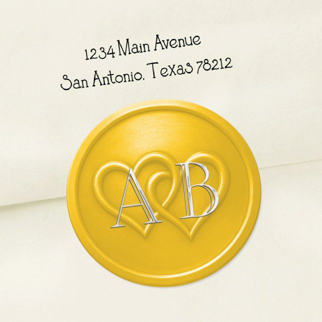 Adesivo Casamento de Monograma de Prata com Dois Corações  (Criador carregado)