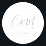 Adesivo Casamento de Monograma de Prata Elegante<br><div class="desc">Vinheta de Casamento Elegante</div>