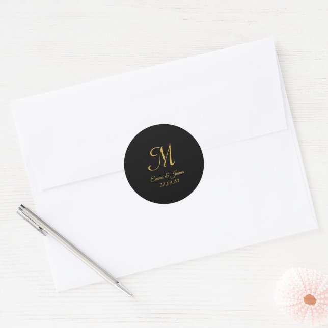 Adesivo Casamento de Monograma de Script Dourado e Preto E (Envelope)