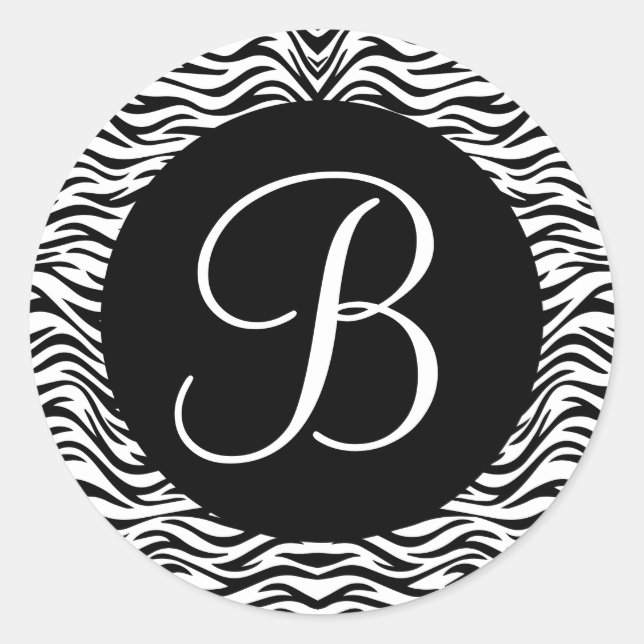 Adesivo Casamento de Monograma de Zebra Negra e Branca V02 (Frente)