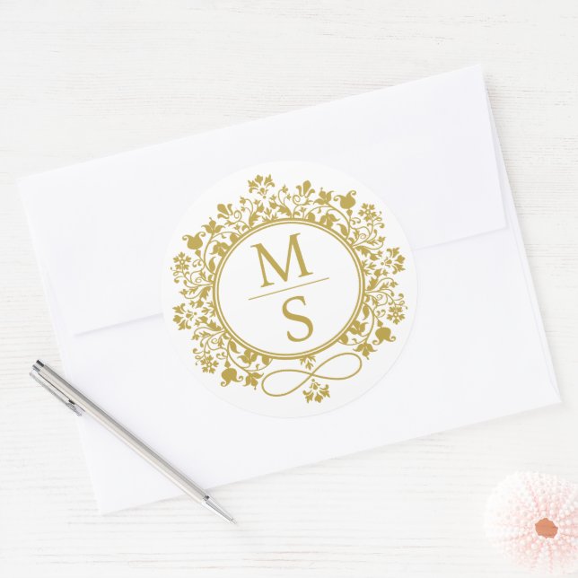 Adesivo Casamento de Monograma Dourado (Envelope)