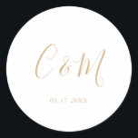 Adesivo Casamento de Monograma Dourado Elegante<br><div class="desc">Vinheta de Casamento Elegante</div>