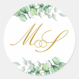 Adesivo Casamento de Monograma Dourado Eucalyptus