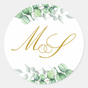 Adesivo Casamento de Monograma Dourado Eucalyptus