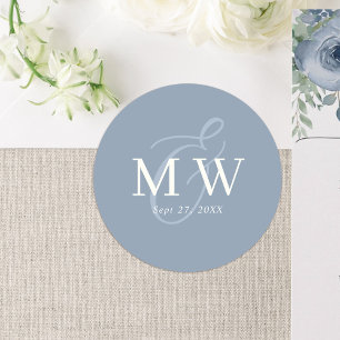 Adesivo Casamento de Monograma e Ampersand Azul Elegante