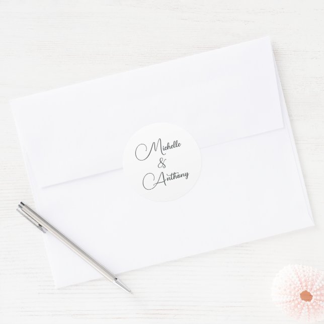 Adesivo Casamento de Monograma Elegante Preto e Branco Min (Envelope)