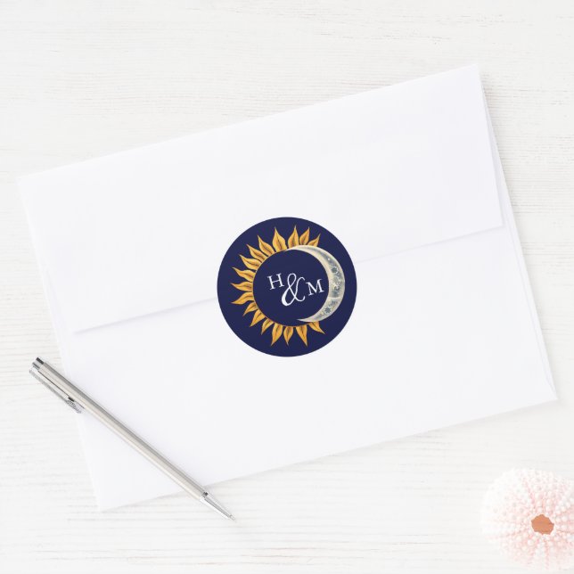 Adesivo Casamento de Monograma Elegante Sol e Lua (Envelope)