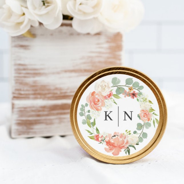 Adesivo Casamento de Monograma Floral de Pessegueira Molha (Criador carregado)