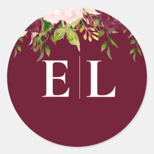 Adesivo Casamento de Monograma Floral Dourado Blush