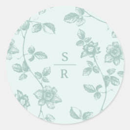 Adesivo Casamento de Monograma Floral Rustic Blue