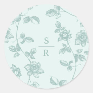Adesivo Casamento de Monograma Floral Rustic Blue