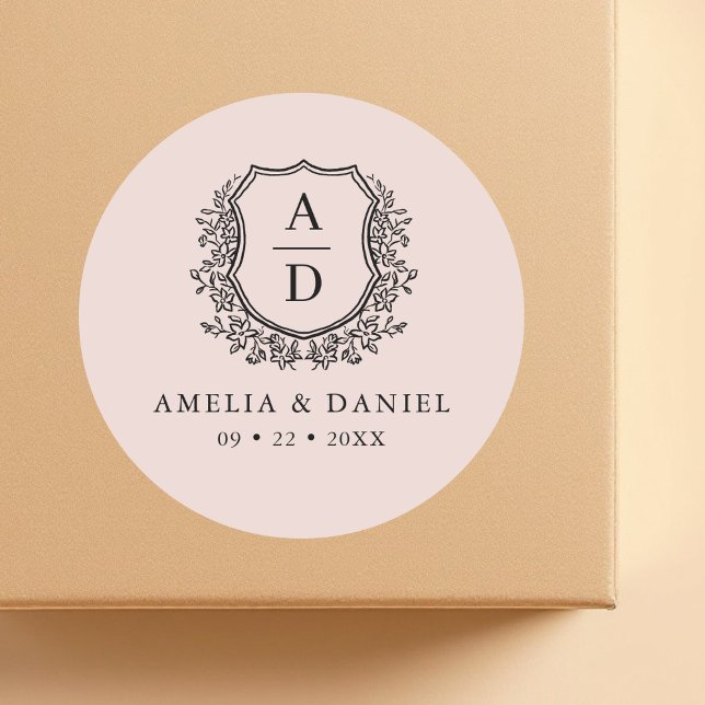 Adesivo Casamento de Monograma Moderno com Pestana Rosa Es (Criador carregado)