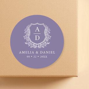Adesivo Casamento de Monograma Moderno Floral de Púrpura C