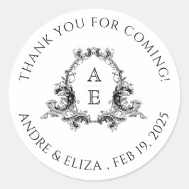 Adesivo Casamento de Monograma Negro e Branco Obrigado Sti