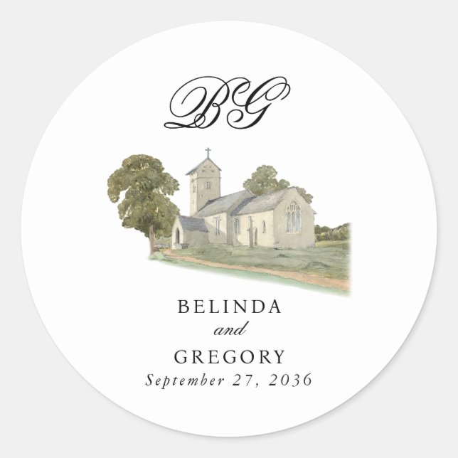 Adesivo Casamento de Monograma Tradicional com Igreja de C (Frente)