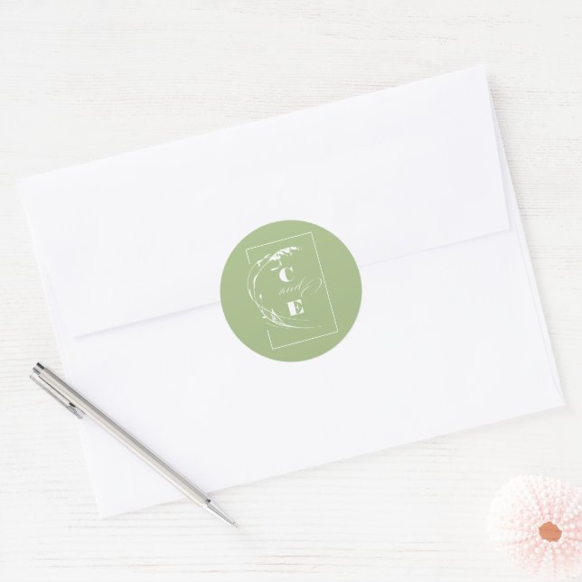 Adesivo Casamento de Monograma Verde e Branco (Envelope)